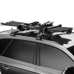 Thule SnowPack Ski/Snowboard Roof Rack in Aluminum with skis loaded