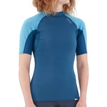 NRS Women's HydroSkin 0.5 Short Sleeve Shirt in Poseidon model front