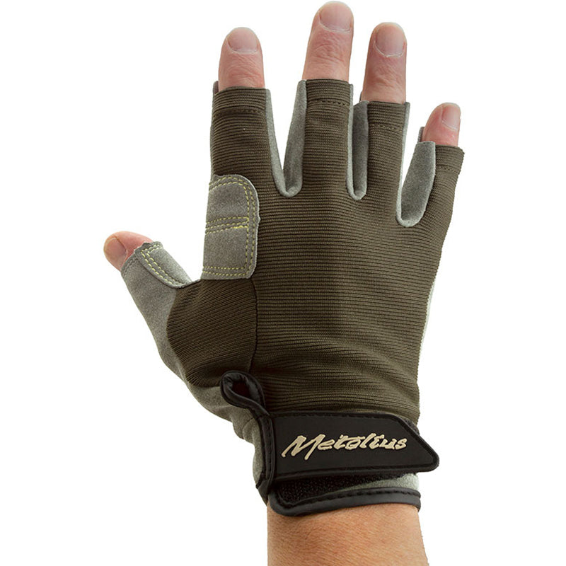 Metolius Talon 3/4 Finger Belay Gloves in Gray/Olive back
