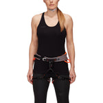 Mammut Women's Comfort Knit Fast Adjust Rock Climbing Harness in Shark/Safety Orange model front