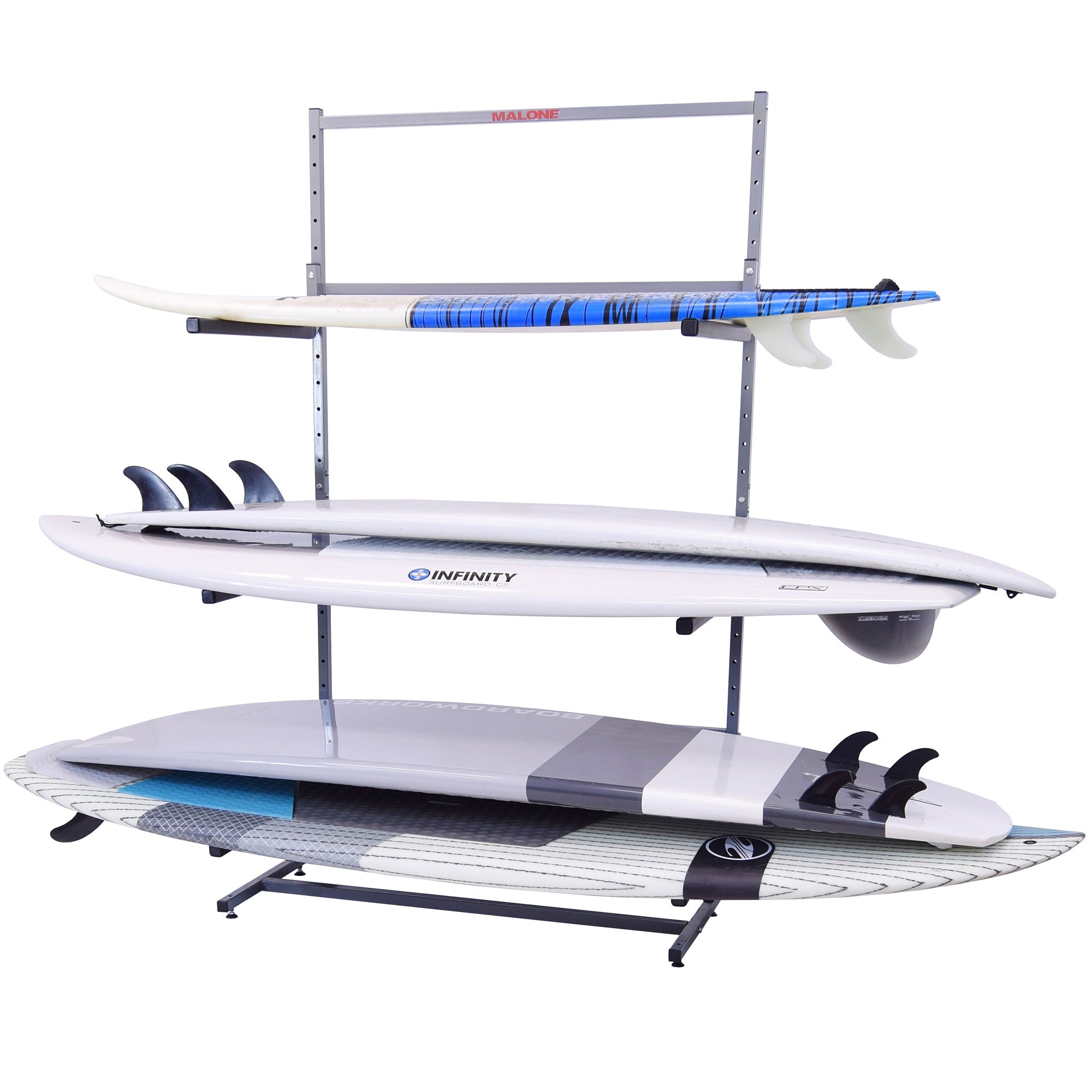 Malone 6+ SUP Board Free Standing Storage Rack with kayak loaded