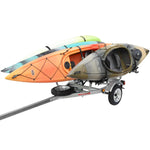 Malone MicroSport 4-Boat FoldAway-J Kayak Trailer Package with boats loaded angle view