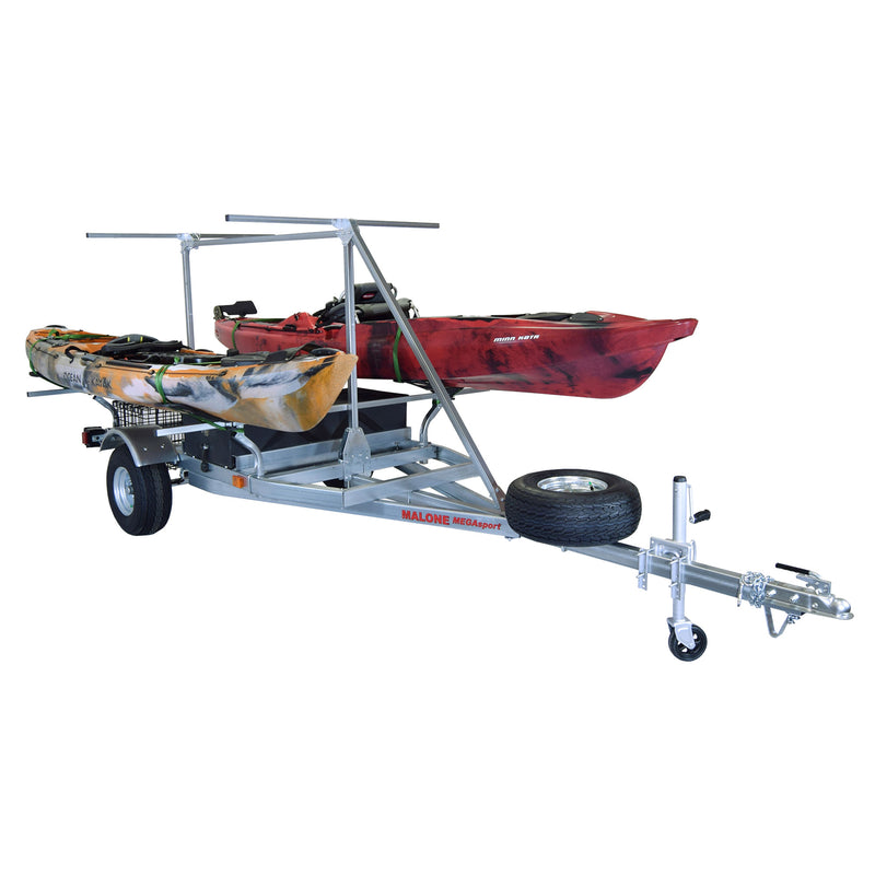 Malone MegaSport 2-Boat MegaWing Trailer Package w/ 2nd Tier with kayak loaded
